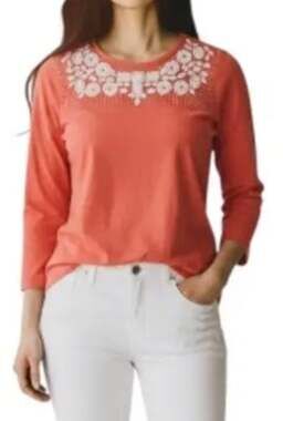 Tory Burch Beaded Embellished Coral Long Sleeve Top Size XL